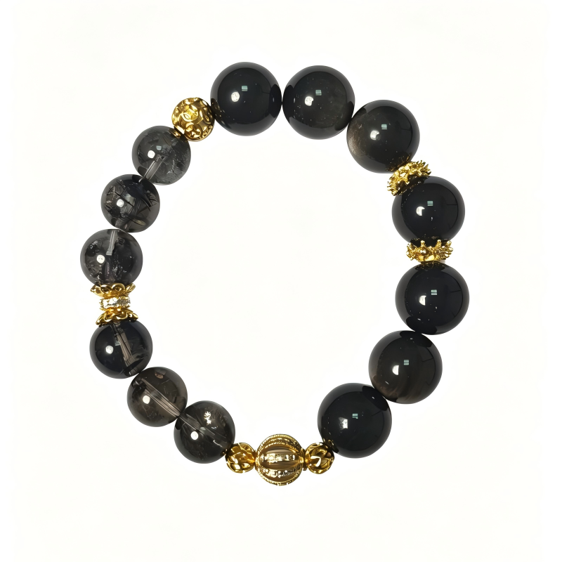 Herkimer Diamond & Black Obsidian Bracelet | Energy Amplifier Crystal Bracelet | Protection & Focus Jewelry | Handmade Spiritual Bracelet(SJG005)