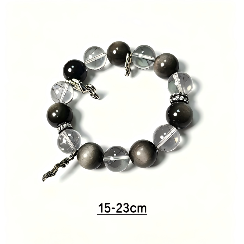 Black Rutilated Quartz & Silver Sheen Obsidian Protection Bracelet | Negative Energy Shield Bracelet | Strength & Decision Crystal Bracelet | Handmade Gemstone Jewelry(SJG003)