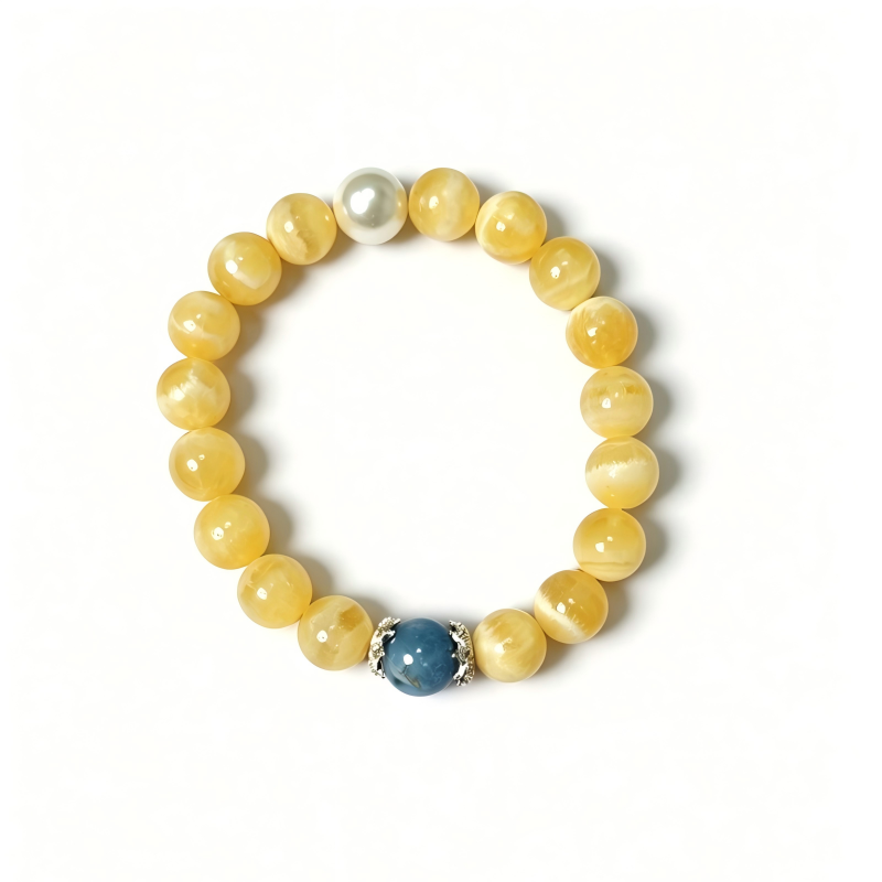 Yellow Calcite & Aquamarine Prosperity Bracelet | Wealth Attraction Crystal Bracelet | Communication & Confidence Energy Bracelet | Handmade Gemstone Jewelry(SJG002)