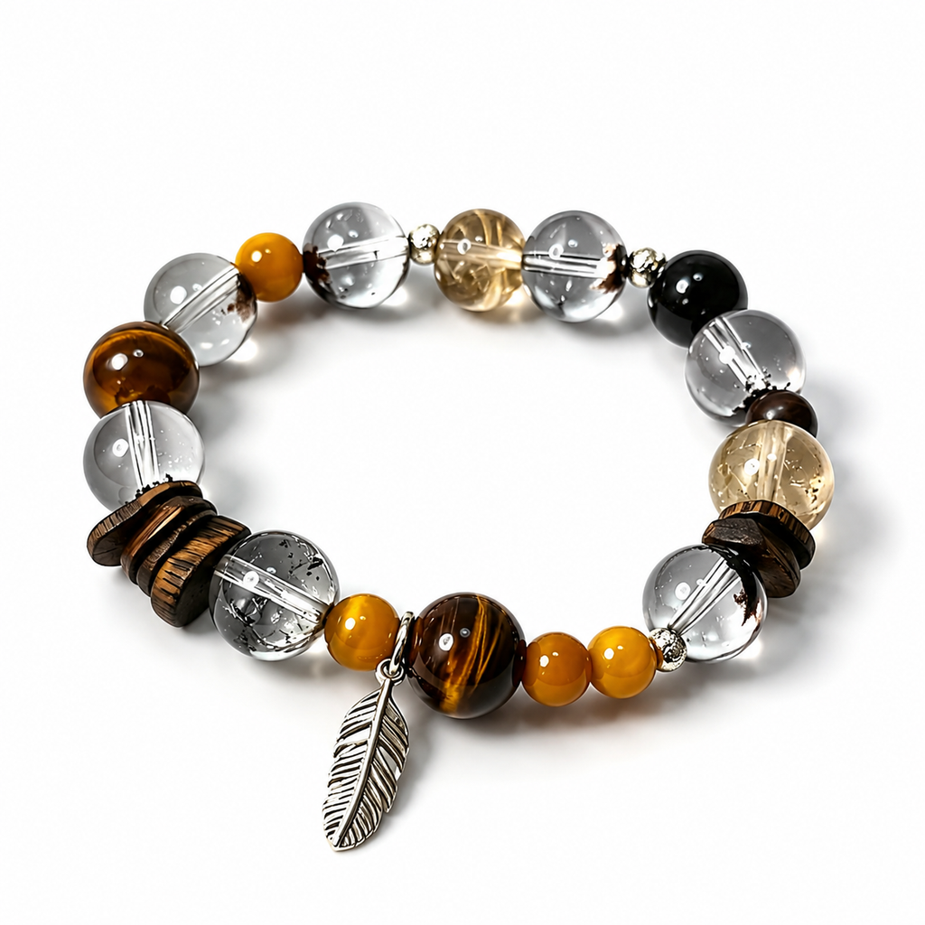 Wealth & Prosperity Crystal Bracelet | Green Phantom, Tiger Eye & Sandalwood Bracelet | Handmade Abundance Gemstone Jewelry(SJG015)