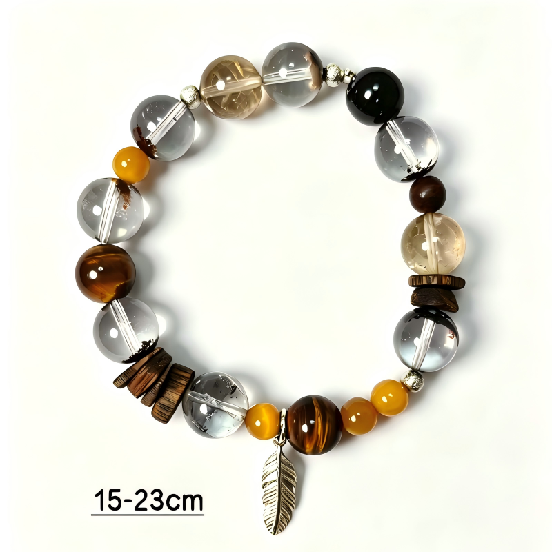 Wealth & Prosperity Crystal Bracelet | Green Phantom, Tiger Eye & Sandalwood Bracelet | Handmade Abundance Gemstone Jewelry(SJG015)