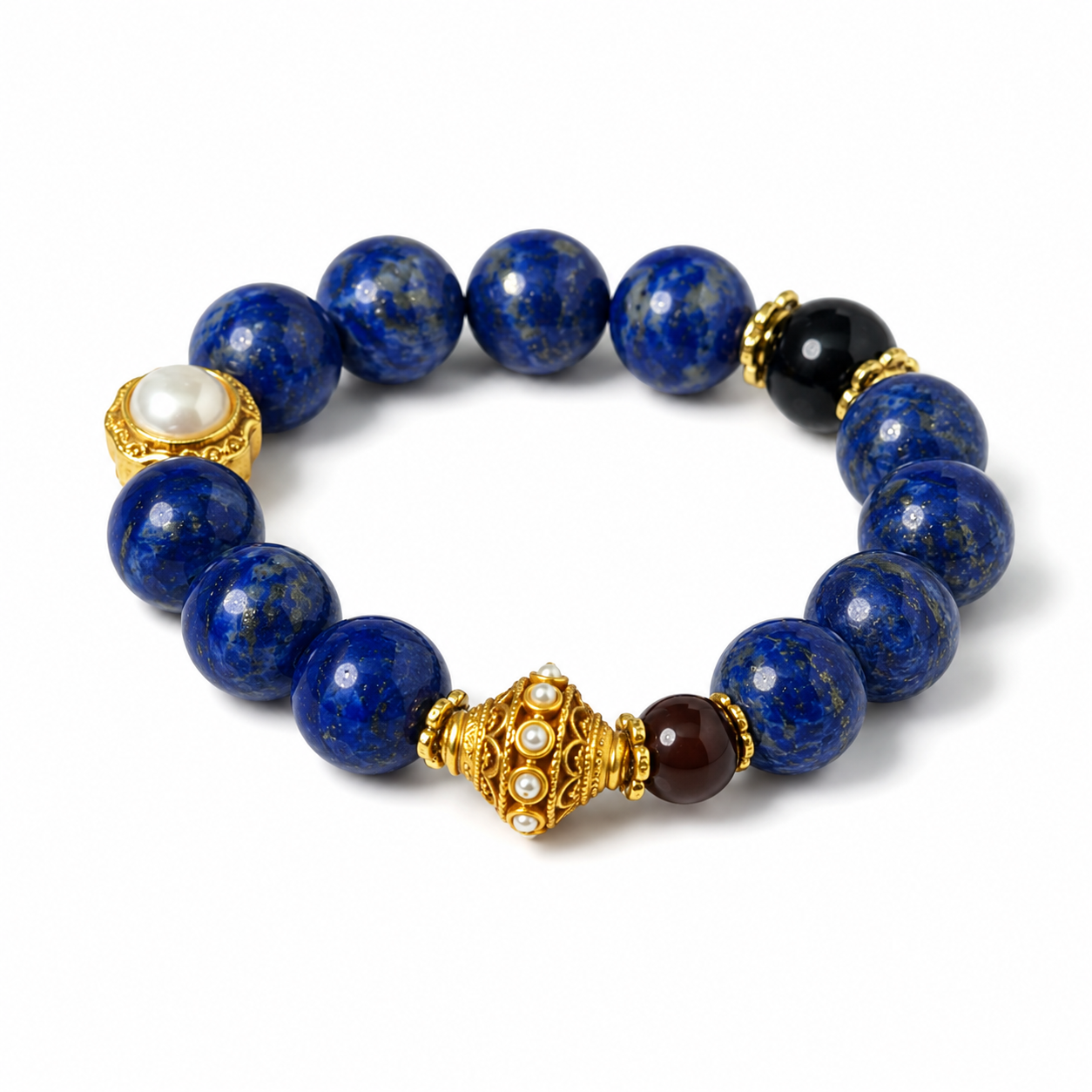 Lapis Lazuli, Black Obsidian & Red Tiger Eye Bracelet | Handmade Wisdom & Confidence Gemstone Bracelet | Luxury Crystal Jewelry(SJG014)