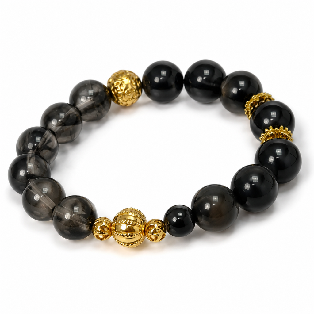 Herkimer Diamond & Black Obsidian Bracelet | Energy Amplifier Crystal Bracelet | Protection & Focus Jewelry | Handmade Spiritual Bracelet(SJG005)