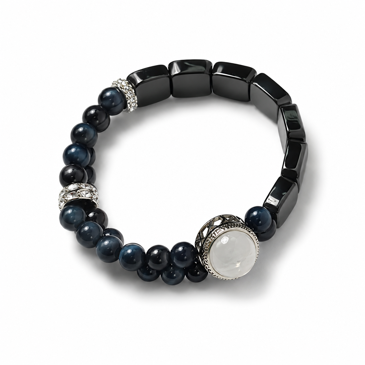 Obsidian, Blue Tiger Eye & White Phantom Bracelet | Handmade Protection & Strength Bracelet | Luxury Gemstone Jewelry(SJG013)