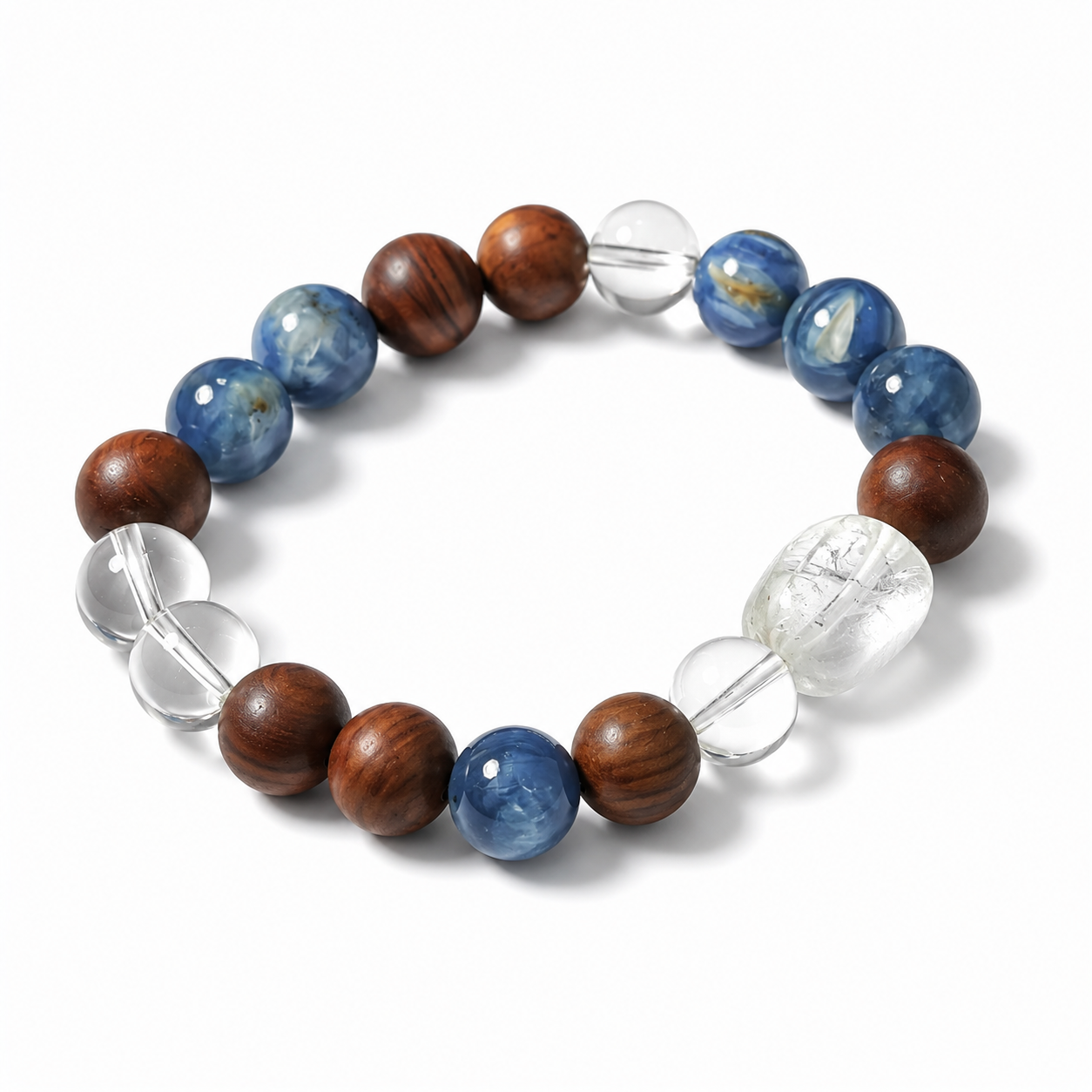 Kyanite, Clear Quartz & Oak Wood Bracelet | Creativity & Stress Relief Crystal Bracelet | Handmade Natural Gemstone Jewelry(SJG008)