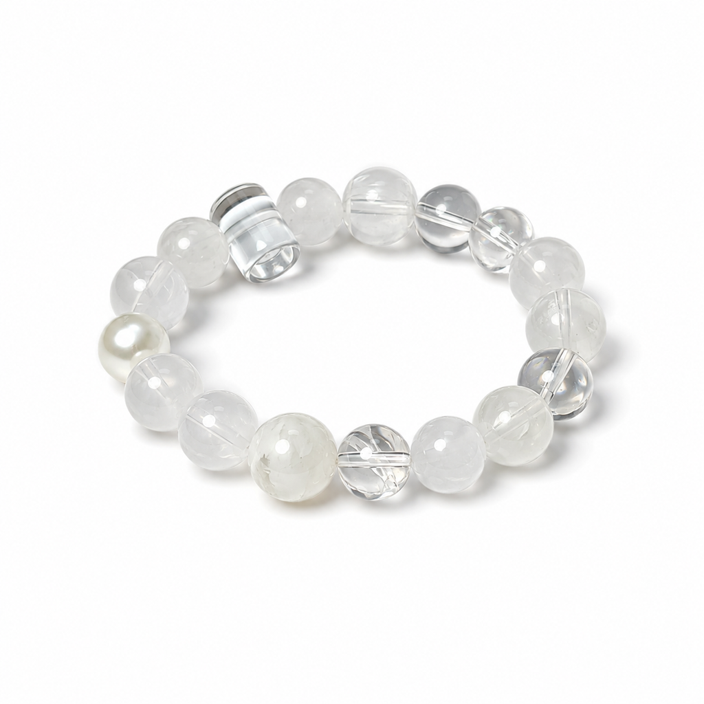 Clear Quartz & White Phantom Crystal Bracelet | Purification & Clarity Gemstone Bracelet | Handmade Minimalist Energy Jewelry(SJG011)