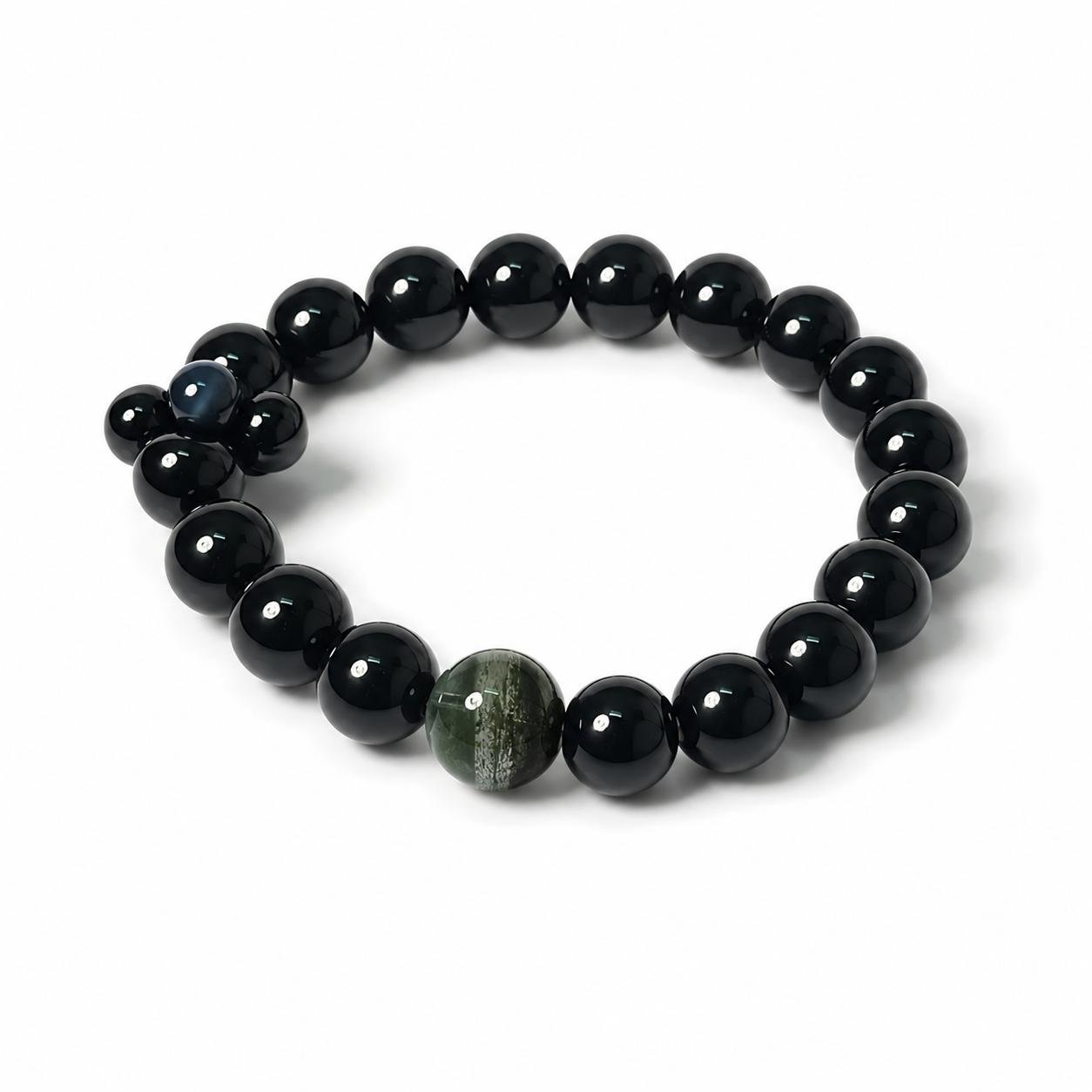Black Obsidian & Green Phantom Quartz Bracelet | Protection and Prosperity Crystal Bracelet | Handmade Spiritual Gemstone Jewelry(SJG009)