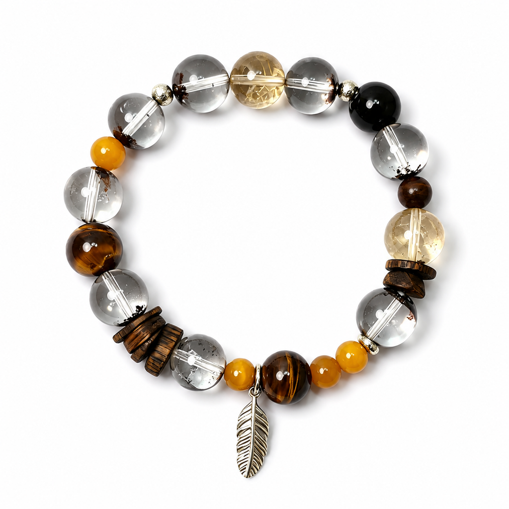 Wealth & Prosperity Crystal Bracelet | Green Phantom, Tiger Eye & Sandalwood Bracelet | Handmade Abundance Gemstone Jewelry(SJG015)