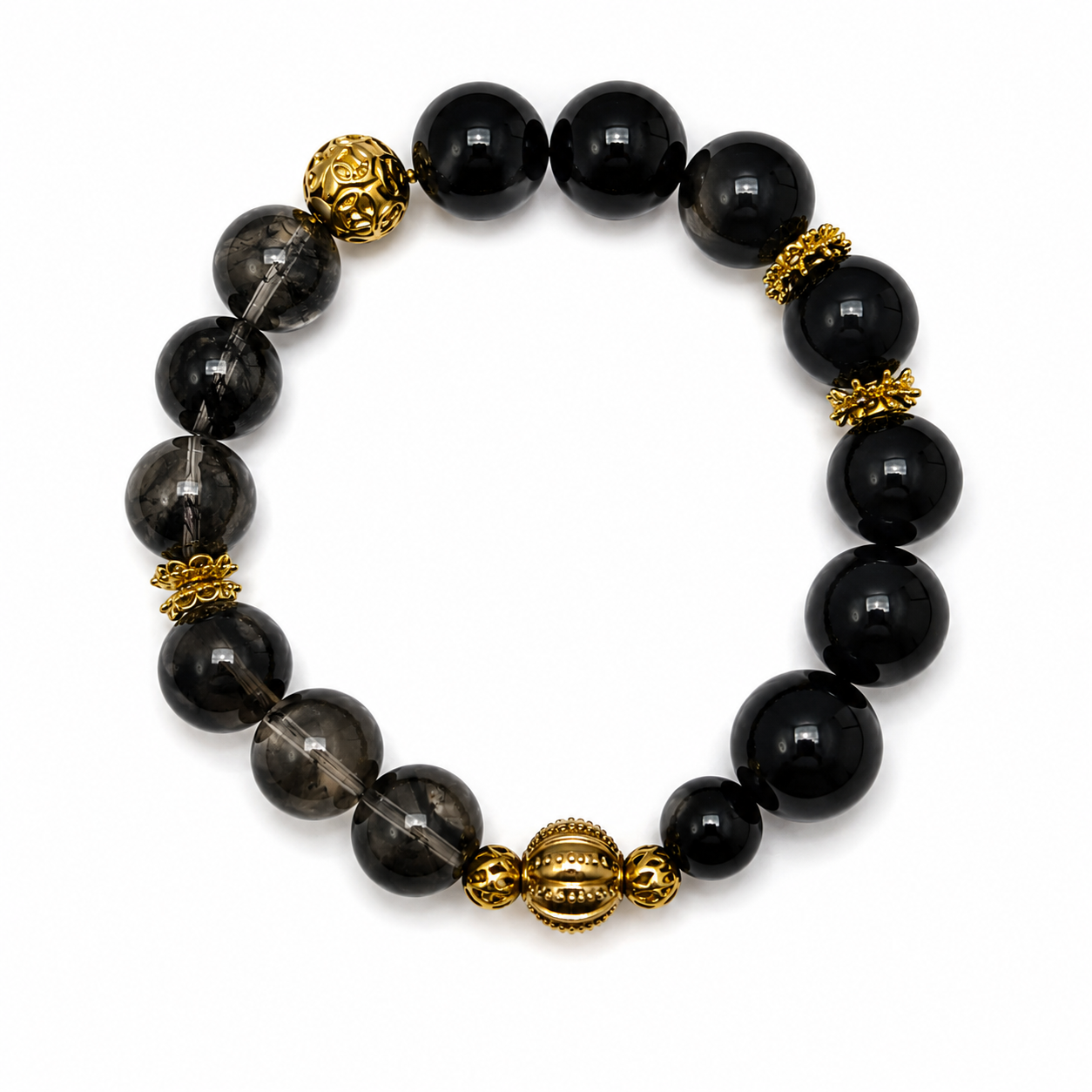 Herkimer Diamond & Black Obsidian Bracelet | Energy Amplifier Crystal Bracelet | Protection & Focus Jewelry | Handmade Spiritual Bracelet(SJG005)