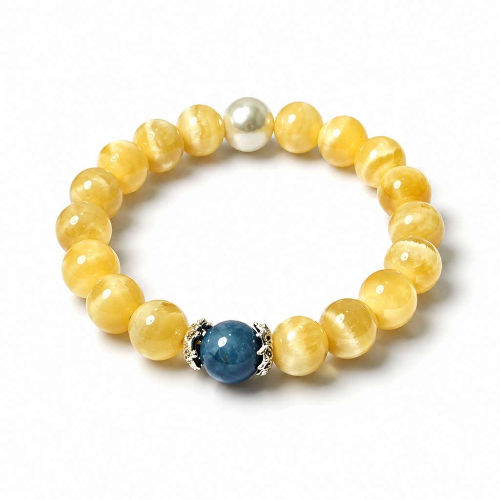 Yellow Calcite & Aquamarine Prosperity Bracelet | Wealth Attraction Crystal Bracelet | Communication & Confidence Energy Bracelet | Handmade Gemstone Jewelry(SJG002)