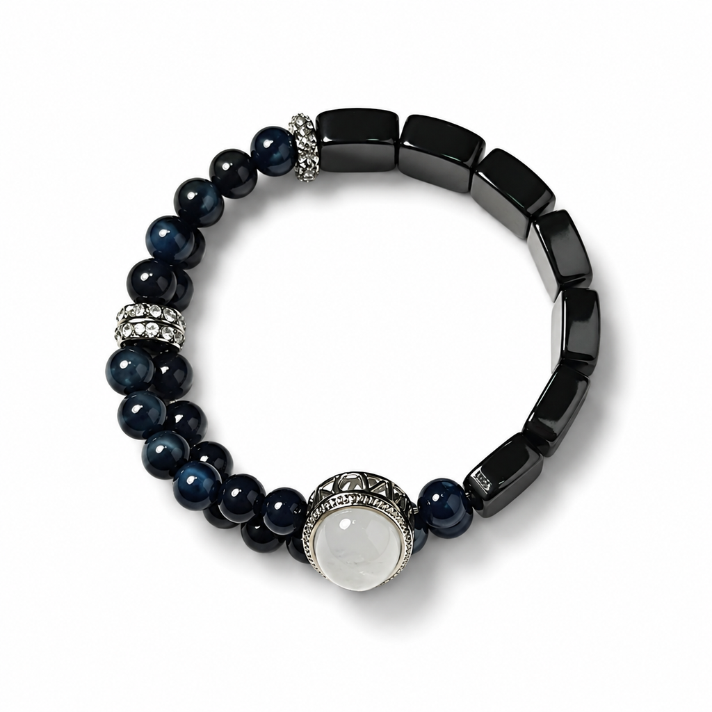 Obsidian, Blue Tiger Eye & White Phantom Bracelet | Handmade Protection & Strength Bracelet | Luxury Gemstone Jewelry(SJG013)