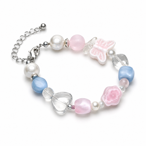 Heart & Pearl Story Bracelet - Handmade Crystal Bracelet | XIDU DIY - Front View