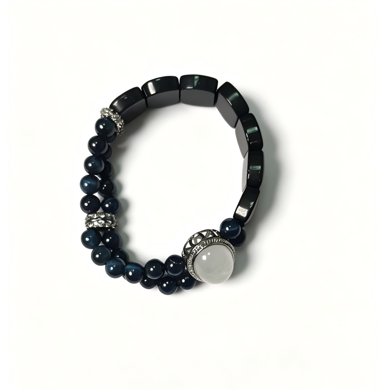 Obsidian, Blue Tiger Eye & White Phantom Bracelet | Handmade Protection & Strength Bracelet | Luxury Gemstone Jewelry(SJG013)