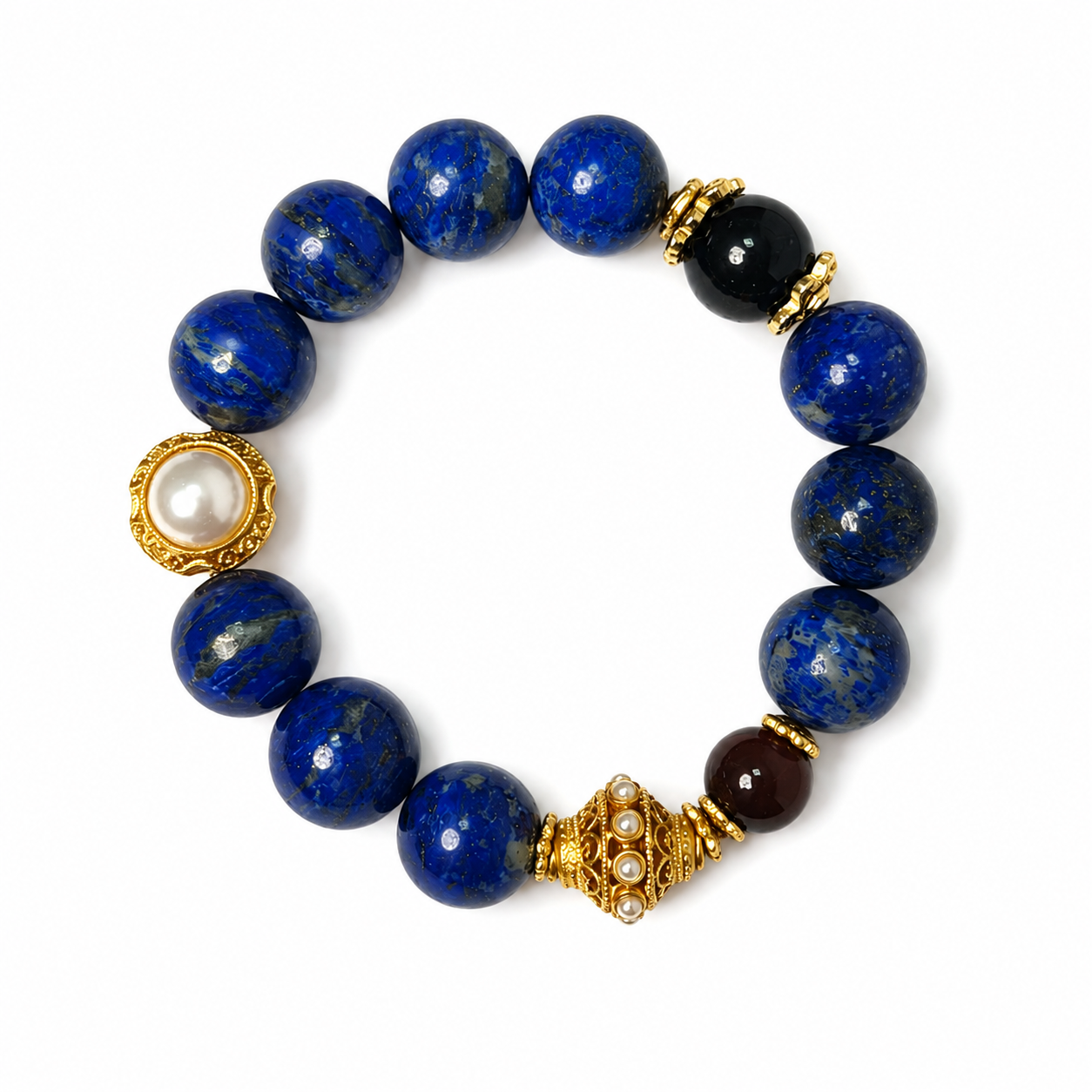 Lapis Lazuli, Black Obsidian & Red Tiger Eye Bracelet | Handmade Wisdom & Confidence Gemstone Bracelet | Luxury Crystal Jewelry(SJG014)
