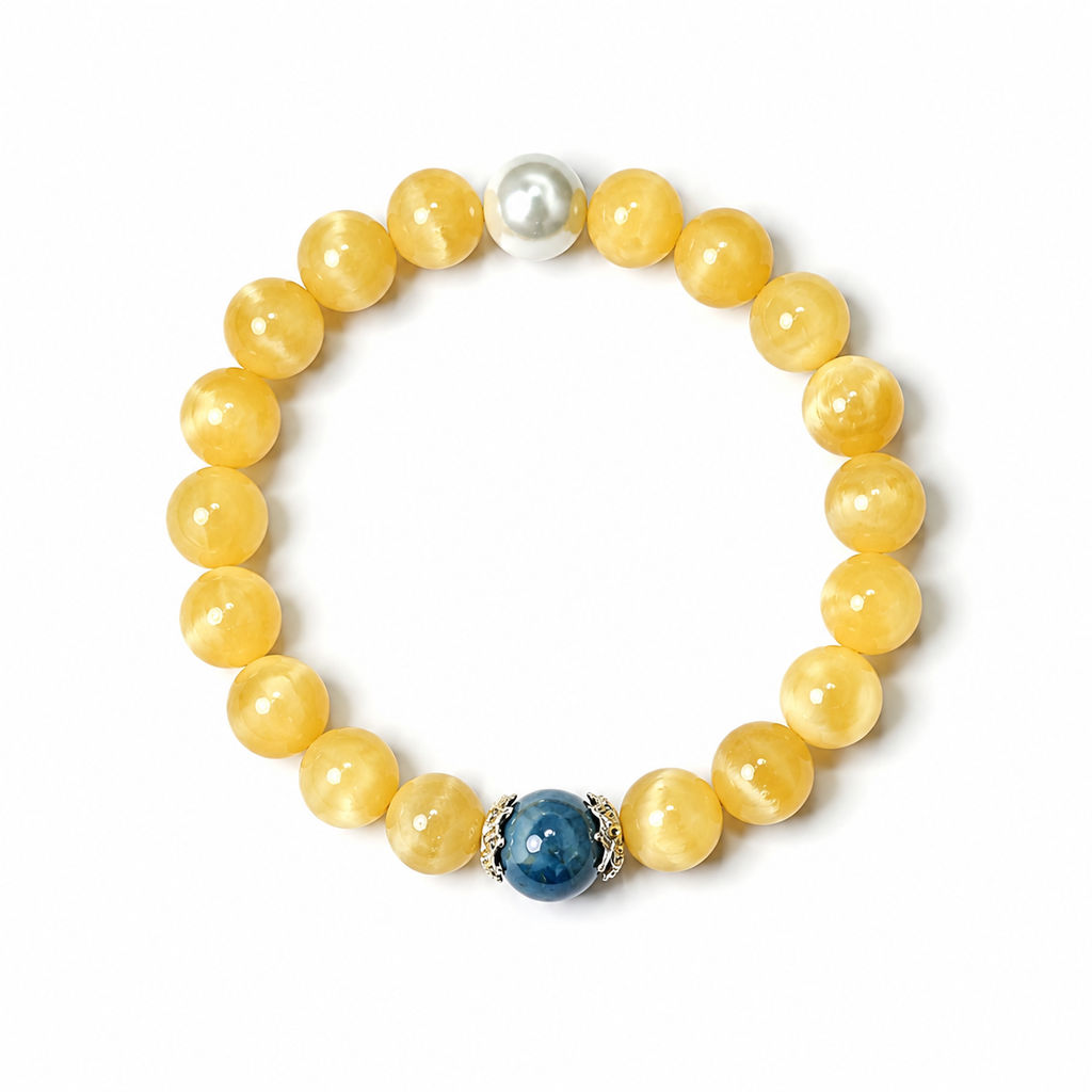 Yellow Calcite & Aquamarine Prosperity Bracelet | Wealth Attraction Crystal Bracelet | Communication & Confidence Energy Bracelet | Handmade Gemstone Jewelry(SJG002)