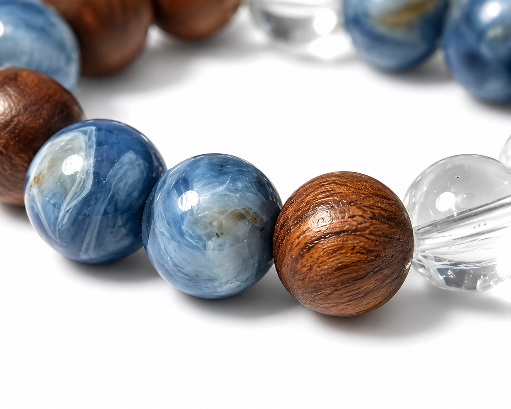 Kyanite, Clear Quartz & Oak Wood Bracelet | Creativity & Stress Relief Crystal Bracelet | Handmade Natural Gemstone Jewelry(SJG008)