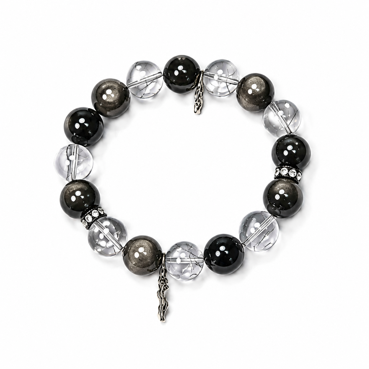 Black Rutilated Quartz & Silver Sheen Obsidian Protection Bracelet | Negative Energy Shield Bracelet | Strength & Decision Crystal Bracelet | Handmade Gemstone Jewelry(SJG003)