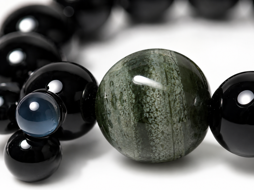 Black Obsidian & Green Phantom Quartz Bracelet | Protection and Prosperity Crystal Bracelet | Handmade Spiritual Gemstone Jewelry(SJG009)