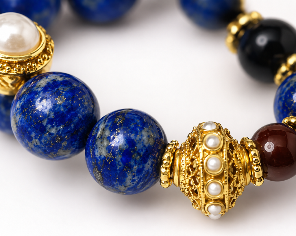 Lapis Lazuli, Black Obsidian & Red Tiger Eye Bracelet | Handmade Wisdom & Confidence Gemstone Bracelet | Luxury Crystal Jewelry(SJG014)