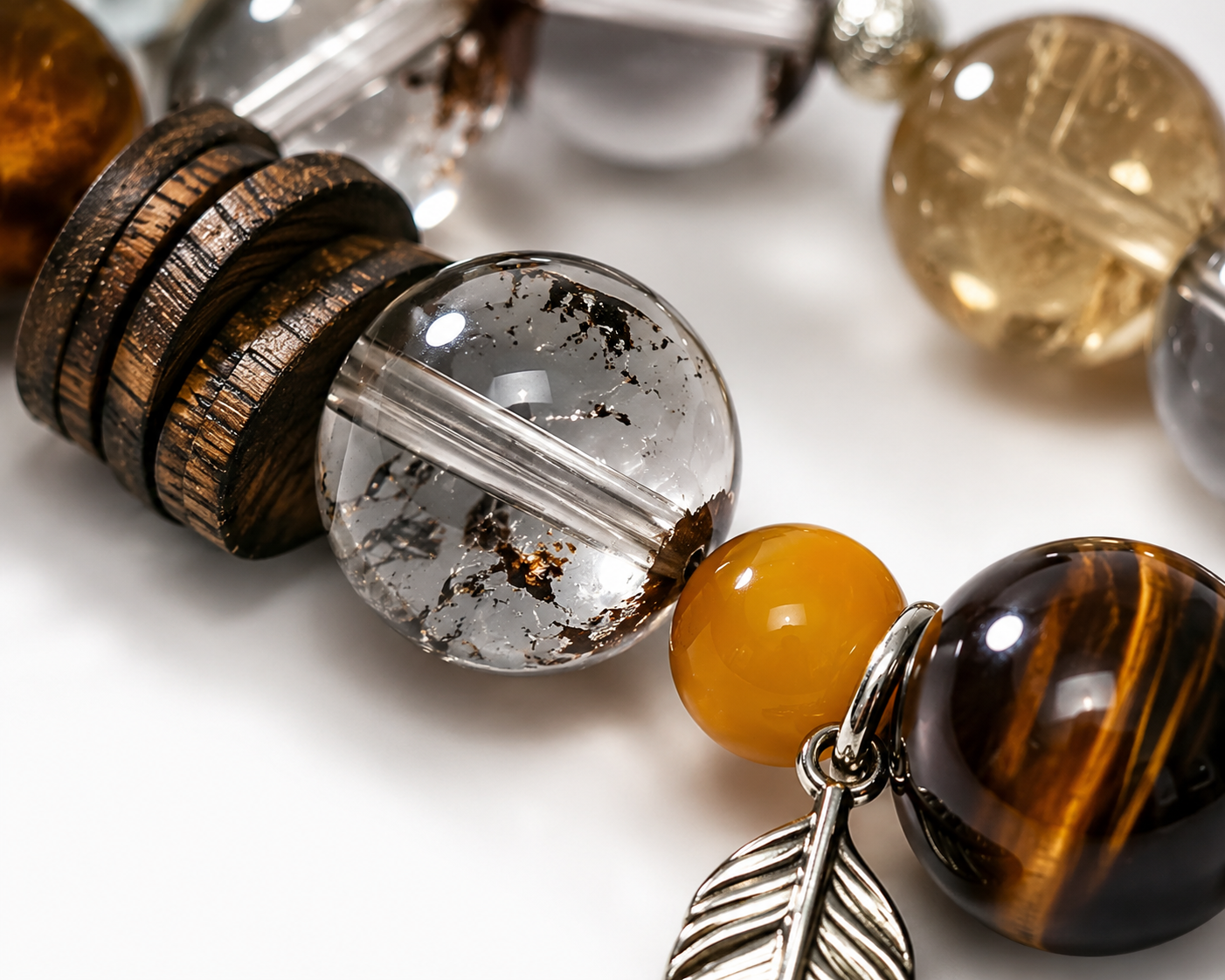 Wealth & Prosperity Crystal Bracelet | Green Phantom, Tiger Eye & Sandalwood Bracelet | Handmade Abundance Gemstone Jewelry(SJG015)