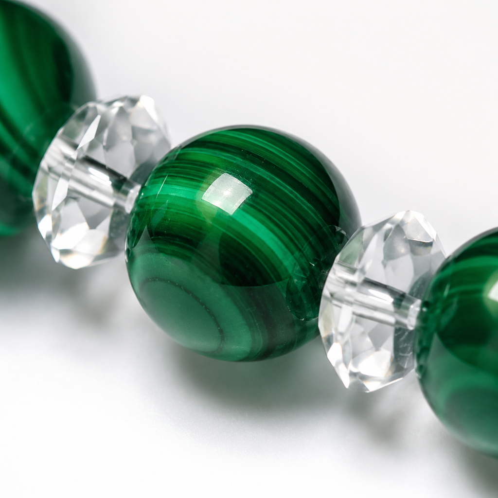 Malachite & Clear Quartz Harmony Bracelet | Green Crystal Energy Bracelet | Family Blessing Protection Bracelet | Handmade Gemstone Jewelry(SJG001)