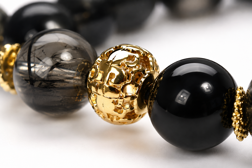 Herkimer Diamond & Black Obsidian Bracelet | Energy Amplifier Crystal Bracelet | Protection & Focus Jewelry | Handmade Spiritual Bracelet(SJG005)