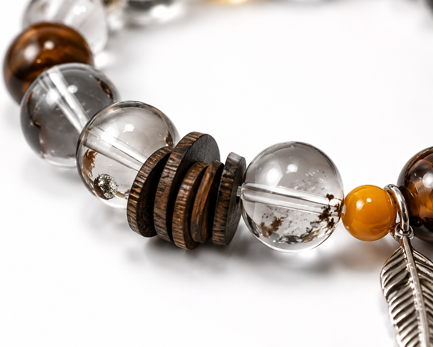 Wealth & Prosperity Crystal Bracelet | Green Phantom, Tiger Eye & Sandalwood Bracelet | Handmade Abundance Gemstone Jewelry(SJG015)