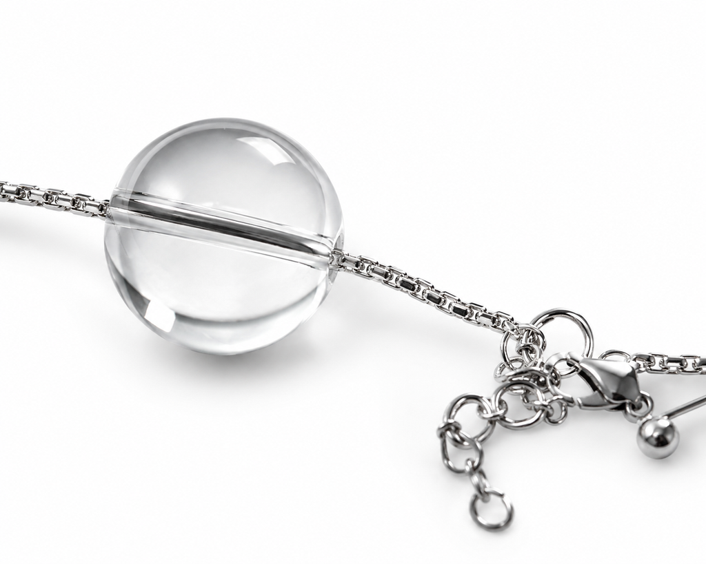 Clear Quartz Minimalist Bracelet | Transparent Crystal Chain Bracelet | Handmade Energy Jewelry for Clarity & Focus(SJG012)