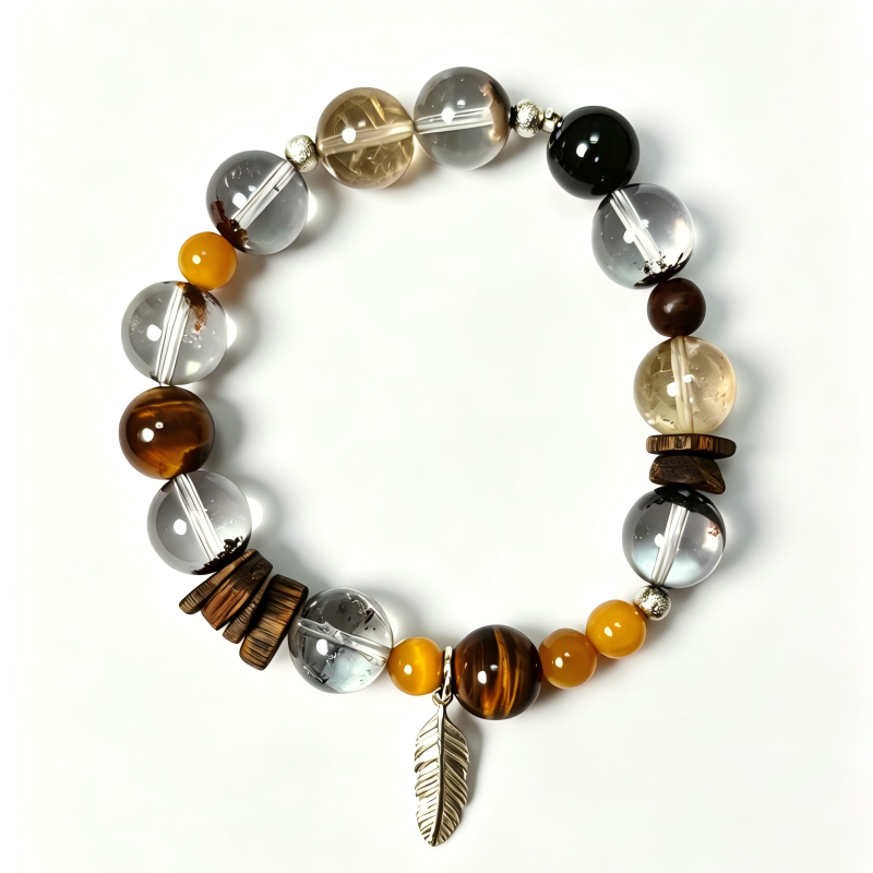 Wealth & Prosperity Crystal Bracelet | Green Phantom, Tiger Eye & Sandalwood Bracelet | Handmade Abundance Gemstone Jewelry(SJG015)