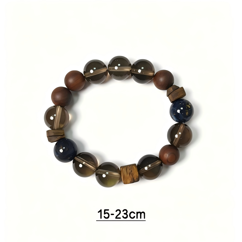 Smoky Quartz, Sandalwood & Artisan Glass Bracelet | Grounding Energy Bracelet | Handmade Natural Gemstone Jewelry(SJG010)