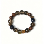 Smoky Quartz, Sandalwood & Artisan Glass Bracelet | Grounding Energy Bracelet | Handmade Natural Gemstone Jewelry(SJG010)