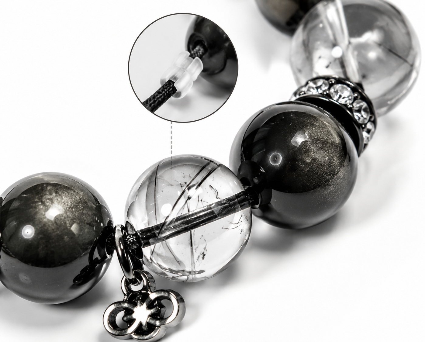 Black Rutilated Quartz & Silver Sheen Obsidian Protection Bracelet | Negative Energy Shield Bracelet | Strength & Decision Crystal Bracelet | Handmade Gemstone Jewelry(SJG003)