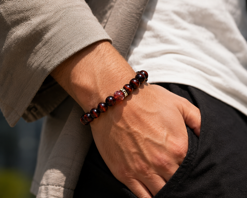 Red Tiger Eye Bracelet | Courage & Confidence Crystal Bracelet | Protection Jewelry for Motivation and Success | Handmade Gemstone Bracelet(SJG006)