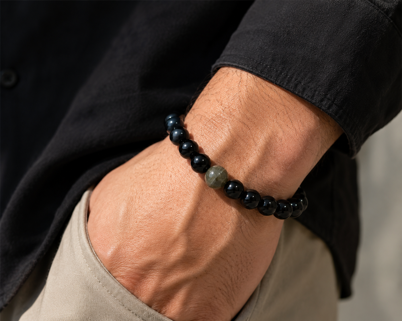 Black Obsidian & Green Phantom Quartz Bracelet | Protection and Prosperity Crystal Bracelet | Handmade Spiritual Gemstone Jewelry(SJG009)