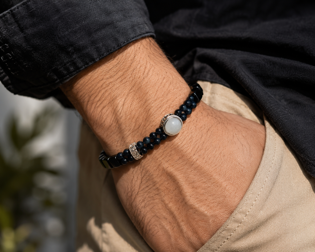 Obsidian, Blue Tiger Eye & White Phantom Bracelet | Handmade Protection & Strength Bracelet | Luxury Gemstone Jewelry(SJG013)