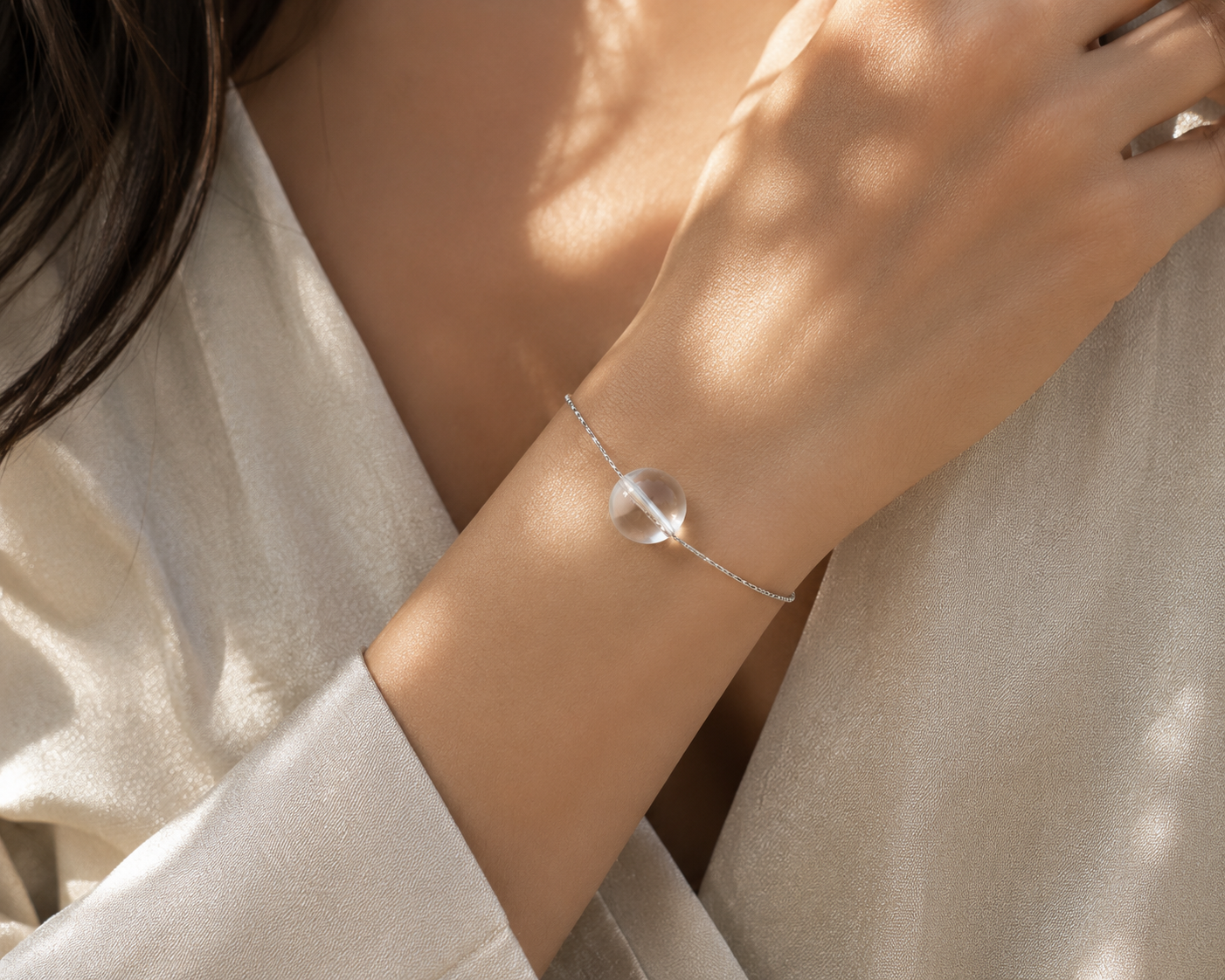 Clear Quartz Minimalist Bracelet | Transparent Crystal Chain Bracelet | Handmade Energy Jewelry for Clarity & Focus(SJG012)