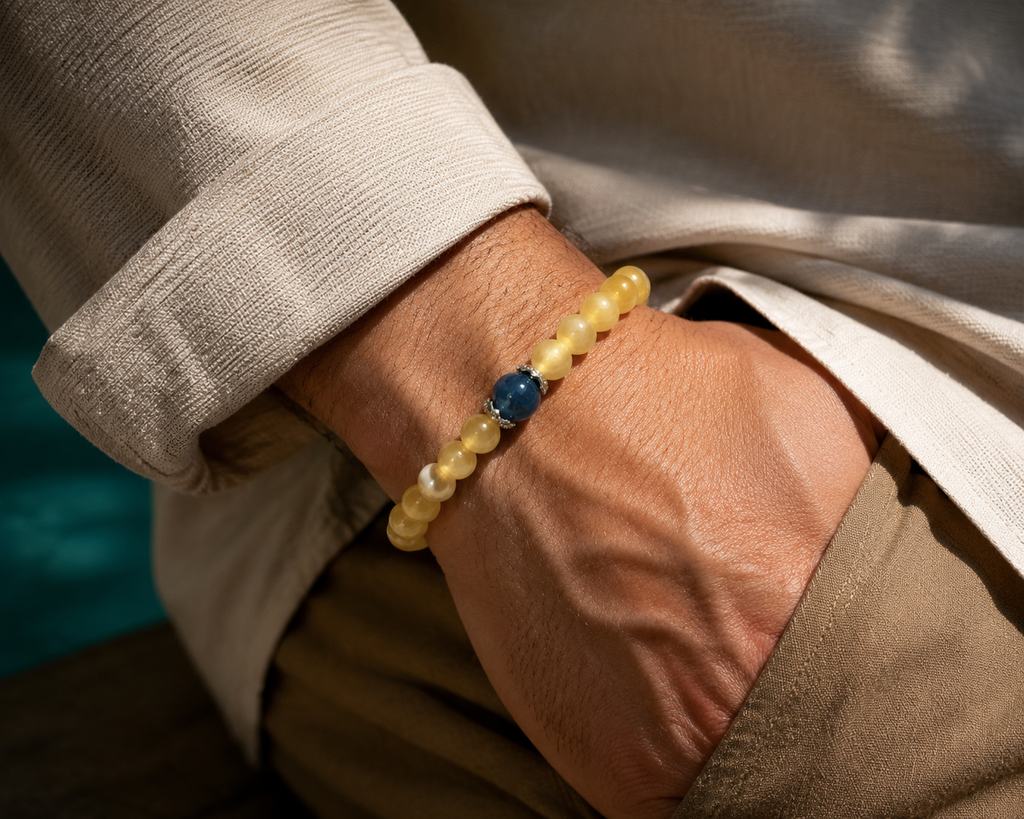 Yellow Calcite & Aquamarine Prosperity Bracelet | Wealth Attraction Crystal Bracelet | Communication & Confidence Energy Bracelet | Handmade Gemstone Jewelry(SJG002)