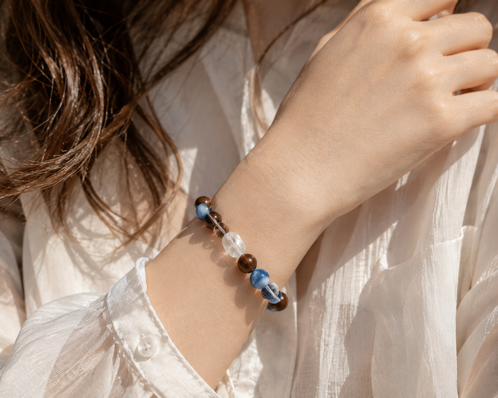 Kyanite, Clear Quartz & Oak Wood Bracelet | Creativity & Stress Relief Crystal Bracelet | Handmade Natural Gemstone Jewelry(SJG008)