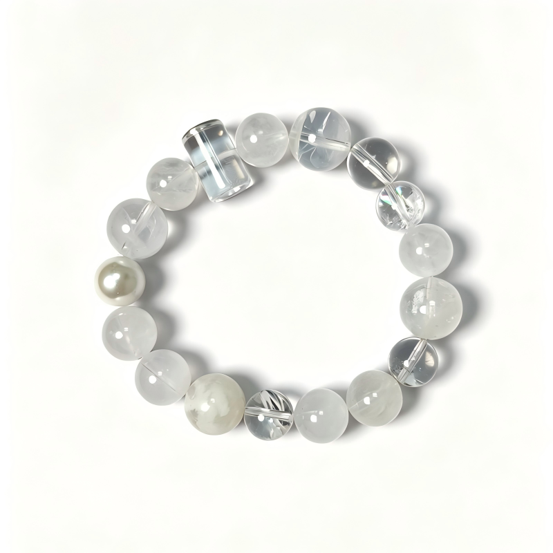 Clear Quartz & White Phantom Crystal Bracelet | Purification & Clarity Gemstone Bracelet | Handmade Minimalist Energy Jewelry(SJG011)