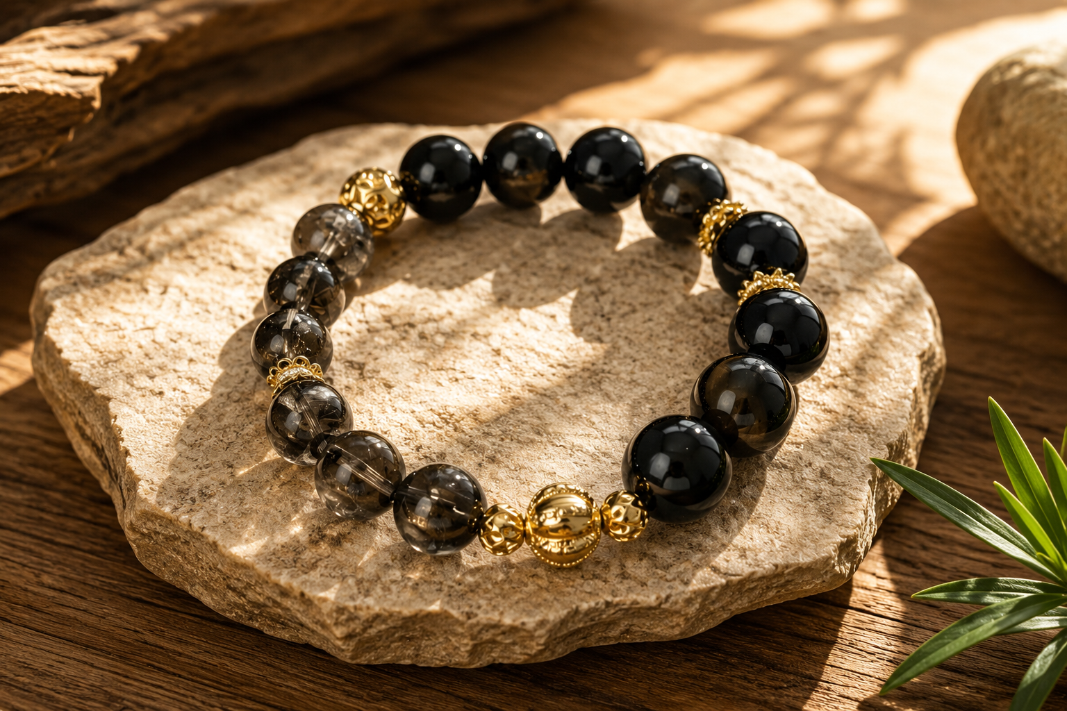 Herkimer Diamond & Black Obsidian Bracelet | Energy Amplifier Crystal Bracelet | Protection & Focus Jewelry | Handmade Spiritual Bracelet(SJG005)