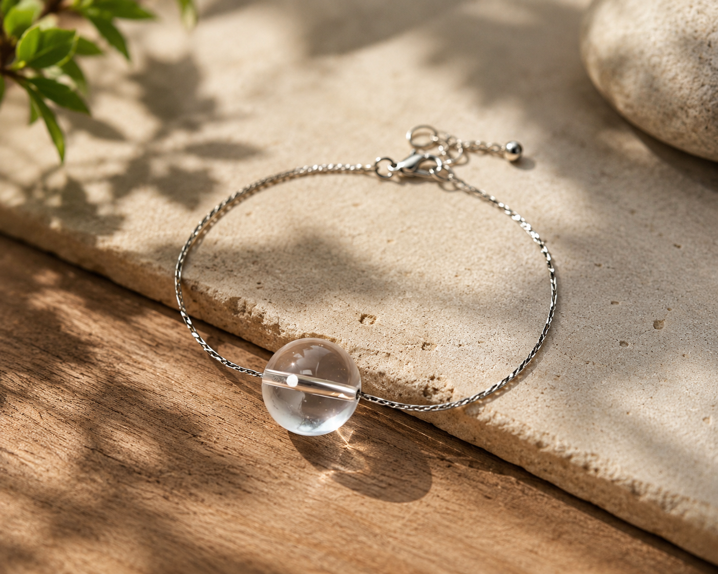 Clear Quartz Minimalist Bracelet | Transparent Crystal Chain Bracelet | Handmade Energy Jewelry for Clarity & Focus(SJG012)