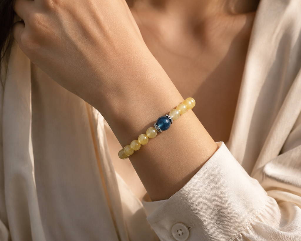 Yellow Calcite & Aquamarine Prosperity Bracelet | Wealth Attraction Crystal Bracelet | Communication & Confidence Energy Bracelet | Handmade Gemstone Jewelry(SJG002)