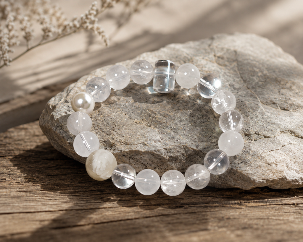 Clear Quartz & White Phantom Crystal Bracelet | Purification & Clarity Gemstone Bracelet | Handmade Minimalist Energy Jewelry(SJG011)