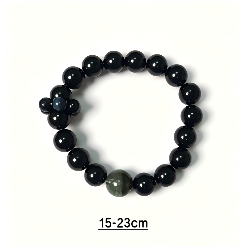 Black Obsidian & Green Phantom Quartz Bracelet | Protection and Prosperity Crystal Bracelet | Handmade Spiritual Gemstone Jewelry(SJG009)