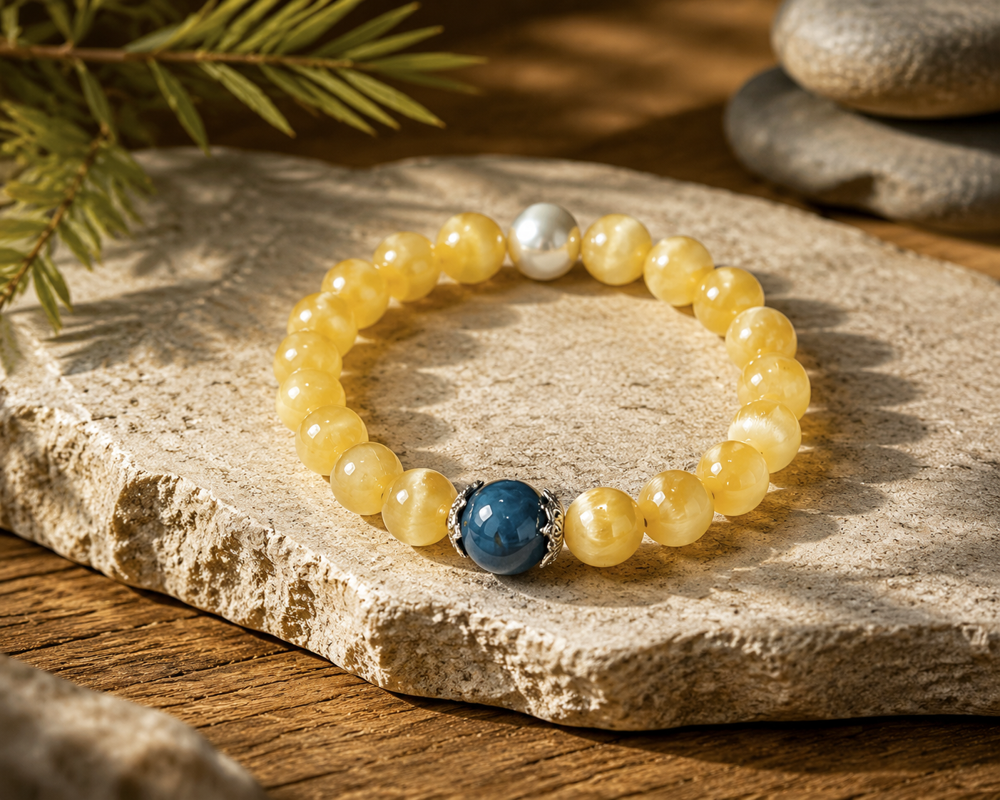 Yellow Calcite & Aquamarine Prosperity Bracelet | Wealth Attraction Crystal Bracelet | Communication & Confidence Energy Bracelet | Handmade Gemstone Jewelry(SJG002)