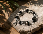 Black Rutilated Quartz & Silver Sheen Obsidian Protection Bracelet | Negative Energy Shield Bracelet | Strength & Decision Crystal Bracelet | Handmade Gemstone Jewelry(SJG003)