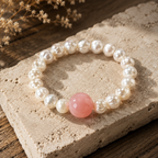 Rose Quartz & Freshwater Pearl Love Bracelet | Self Love Crystal Bracelet | Feminine Healing Jewelry | Handmade Pearl Bracelet(SJG004)