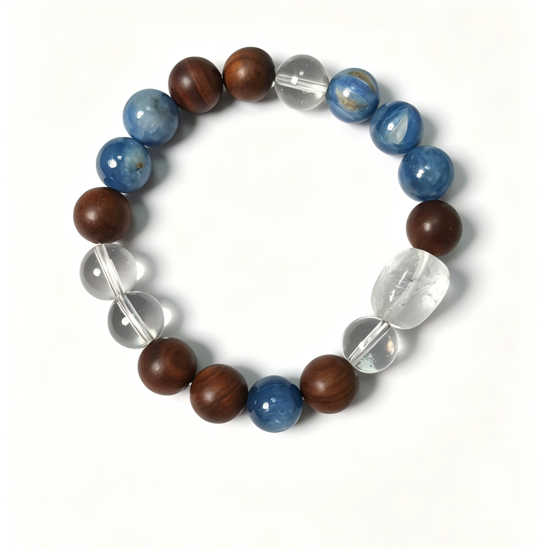 Kyanite, Clear Quartz & Oak Wood Bracelet | Creativity & Stress Relief Crystal Bracelet | Handmade Natural Gemstone Jewelry(SJG008)