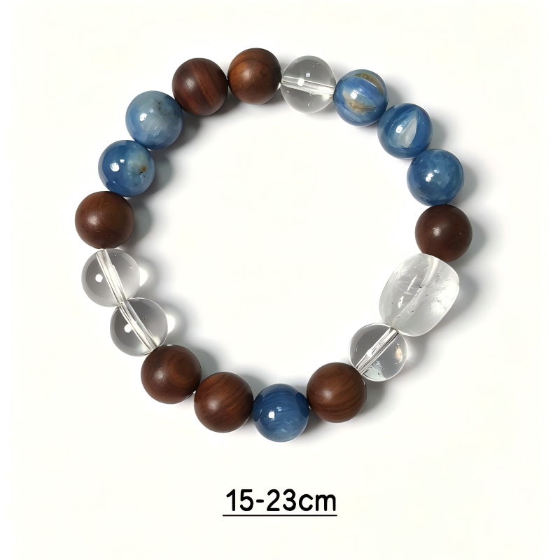 Kyanite, Clear Quartz & Oak Wood Bracelet | Creativity & Stress Relief Crystal Bracelet | Handmade Natural Gemstone Jewelry(SJG008)