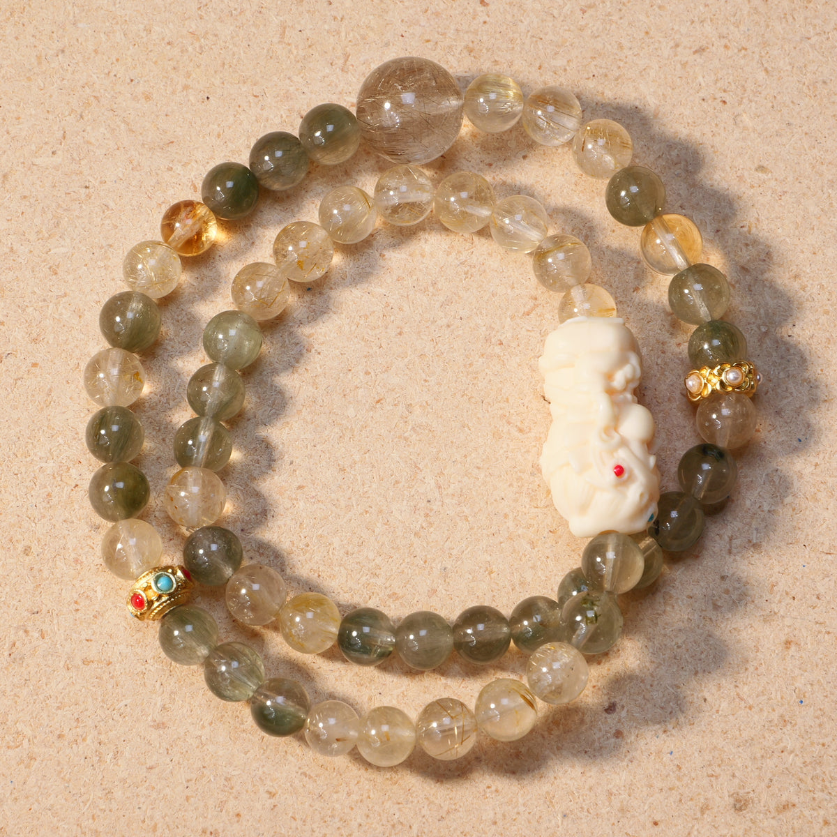 The Verdant Vessel — Green Rabbit Hair Quartz, Rutilated Quartz & More Crystal Bracelet - Handmade Crystal Bracelet | XIDU DIY